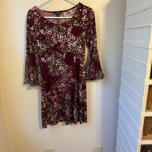Boho Burgundy Roz & Ali flowered dress‎ knee length